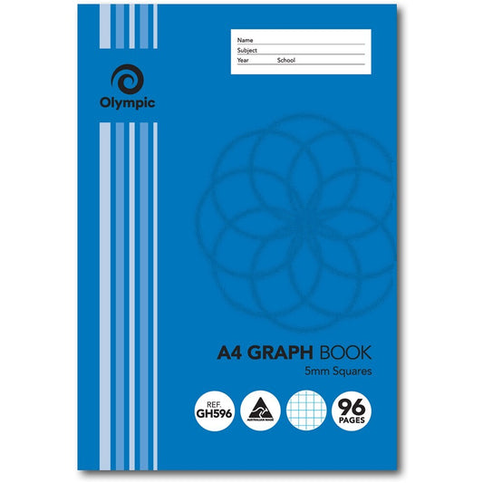 Graph Book A4 5mm 96 Page Olympic 5mm Squares
