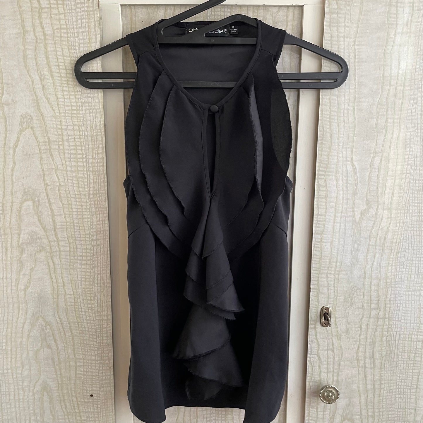 (8) Black Frill Front Blouse