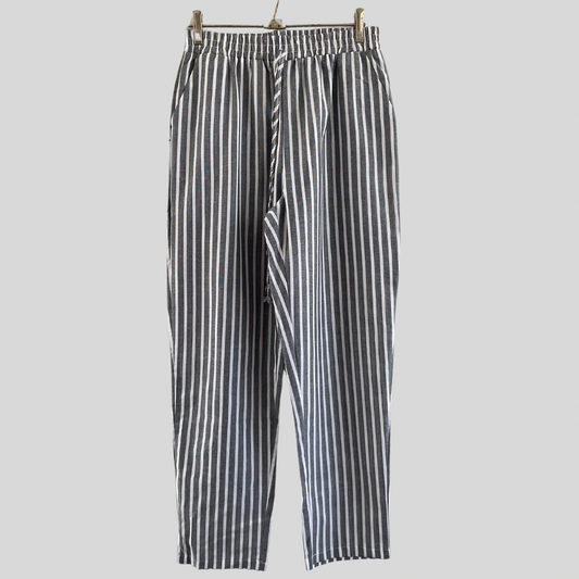 (L) grey striped elastic waist pants