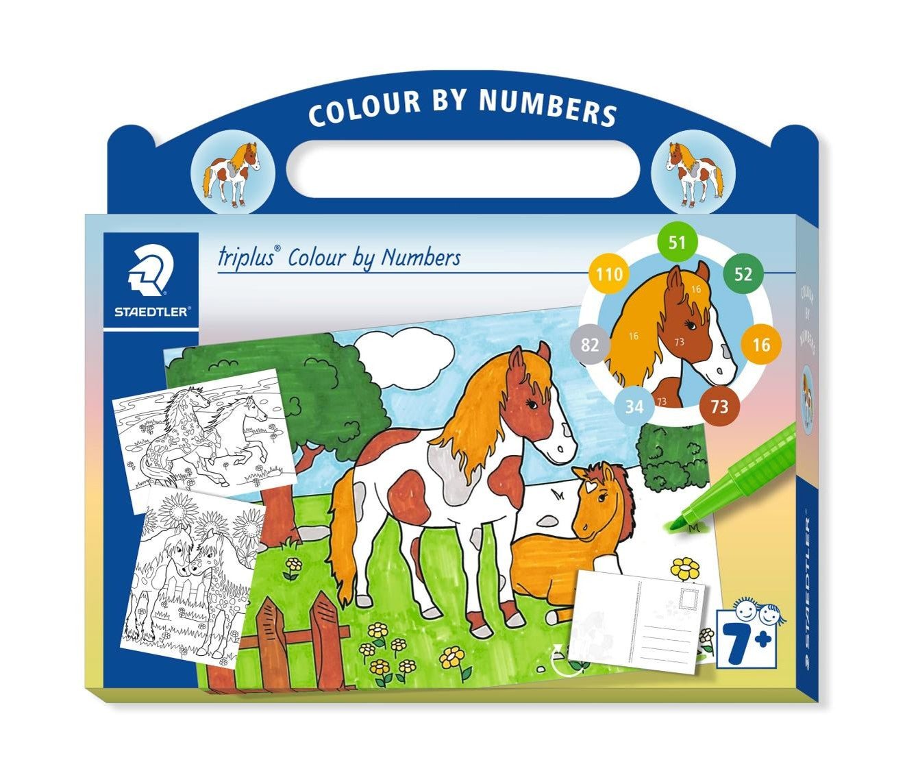 Image of HORSE COLOUR BY NUMBERS TRIPLUS ACTIVITY SET STAEDTER