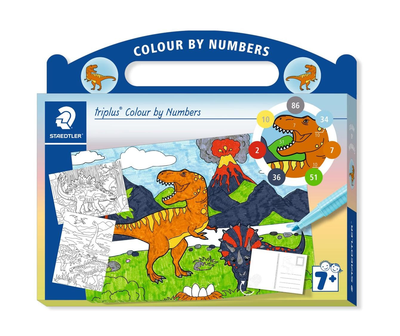 Image of DINOSAUR COLOUR BY NUMBERS TRIPLUS ACTIVITY SET STAEDTER