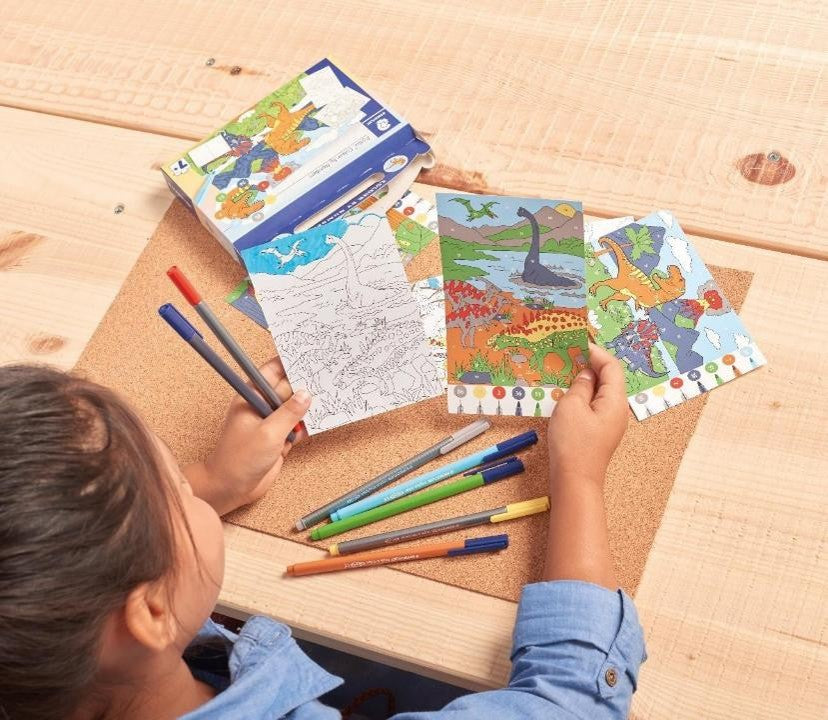 Image of DINOSAUR COLOUR BY NUMBERS TRIPLUS ACTIVITY SET STAEDTER