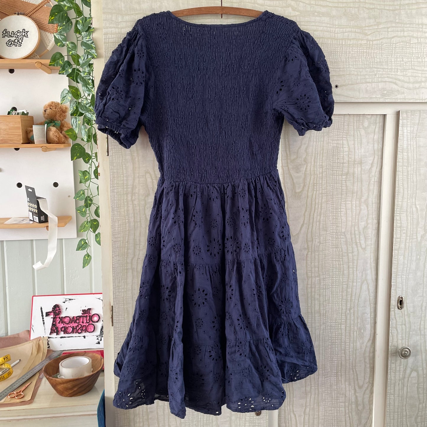 (S) Boho Australia Navy Lace sleeved dress