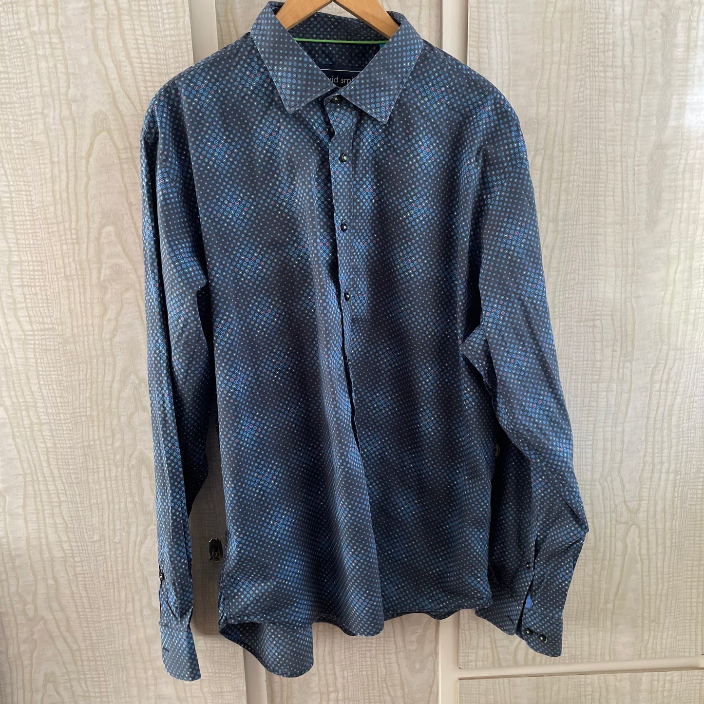 (3XL) David Smith Black Colourful Spot Detail L/S Dress Shirt