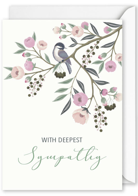Sympathy Card: “With Deepest Sympathy” Bird in Tree