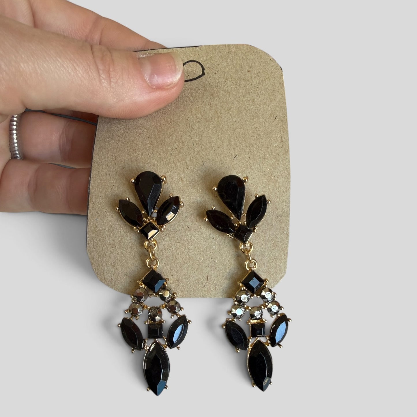 Earrings | Black Diamonte Tiered