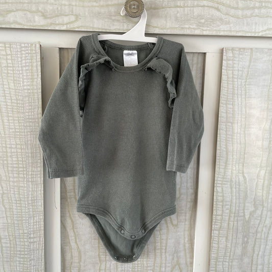 (1) green ruffle shoulder bodysuit