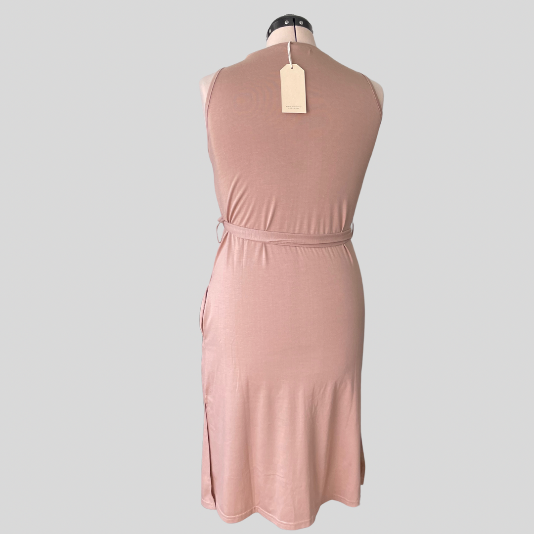 (S) BNWT Beige Tie Waist Pockets Dress