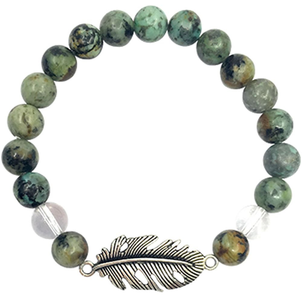 Image of BRACELET - 8MM TURQUOISE AND CLEAR QUARTZ FEATHER