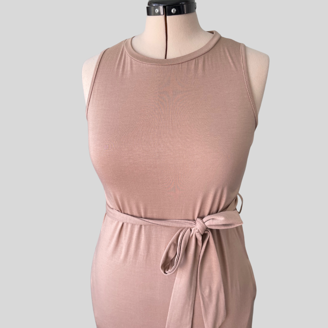 (S) BNWT Beige Tie Waist Pockets Dress