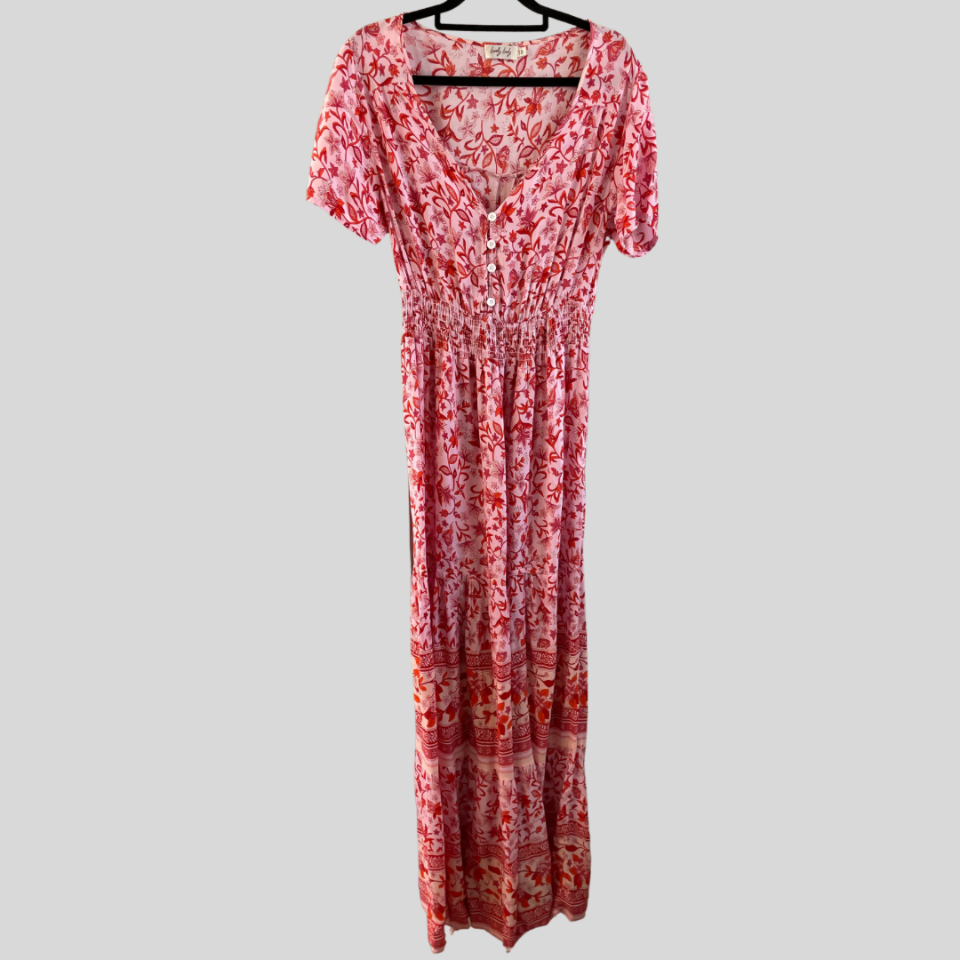 (10) Lovely Lady Pink Florals Maxi Dress