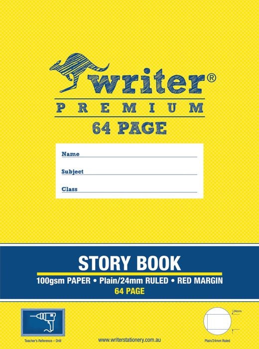 EXERCISE BOOK TOP 1/2 PLAIN - BOTTOM 24MM SOLID RULED 330X245MM 64PG STORY WRITER PREMIUM DRILL EB6550