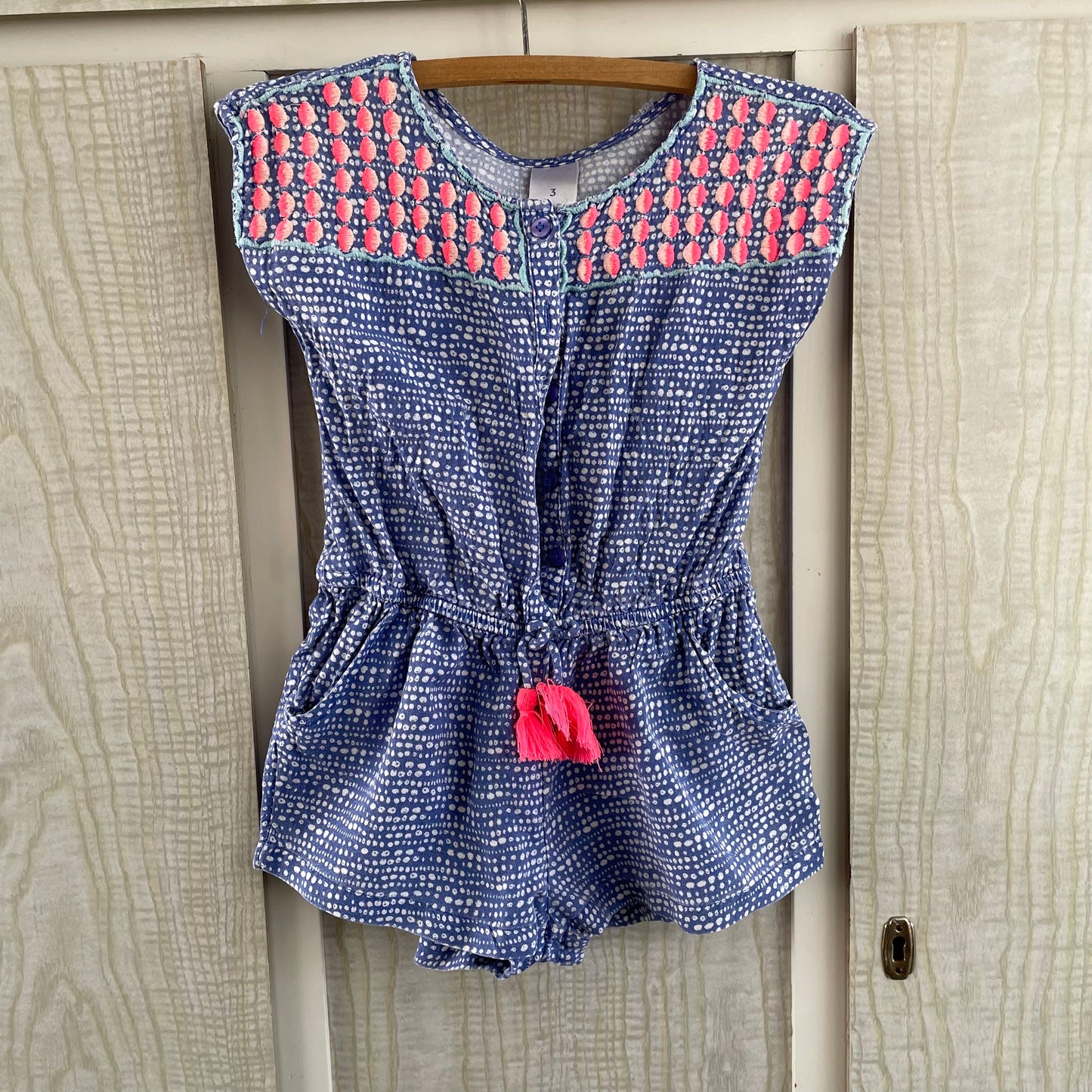 (3) Blue and Fluro Pink Playsuit