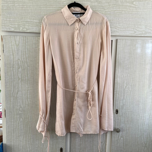 (6) Princess Polly Cream L/S Shirt Style Dress