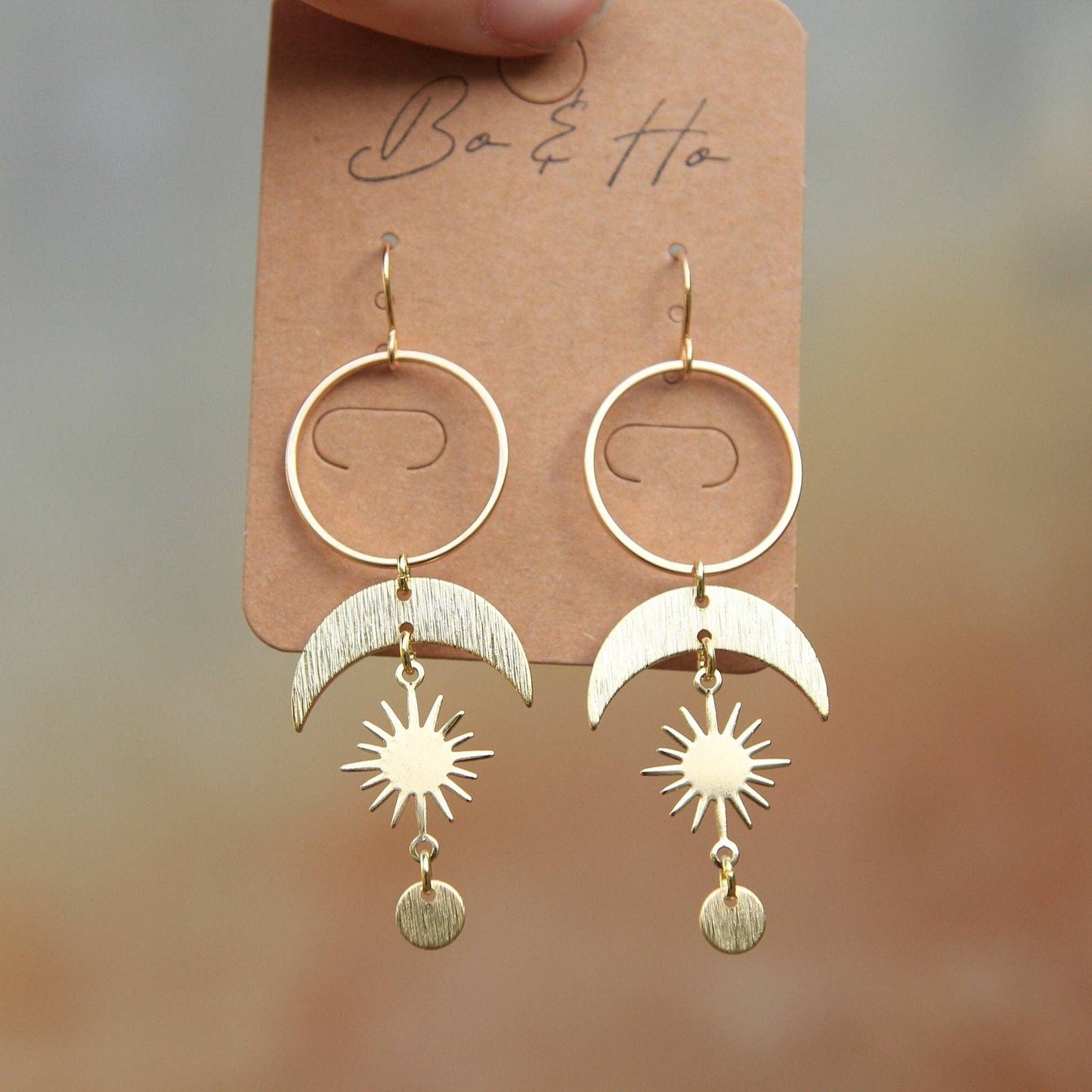 Golden Celestial Statement Sun and Moon Earrings