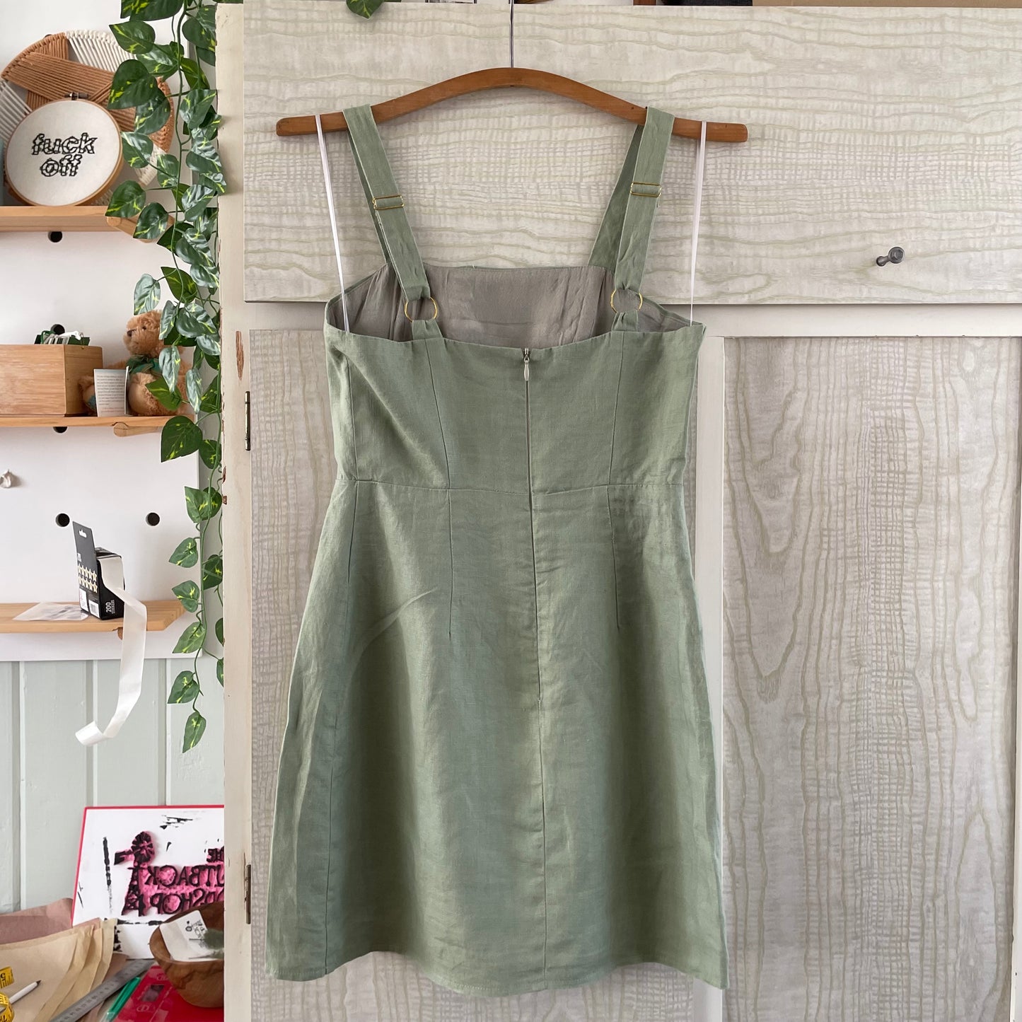 (6) Ava&ever Green Linen/ Cotton Lined Playsuit