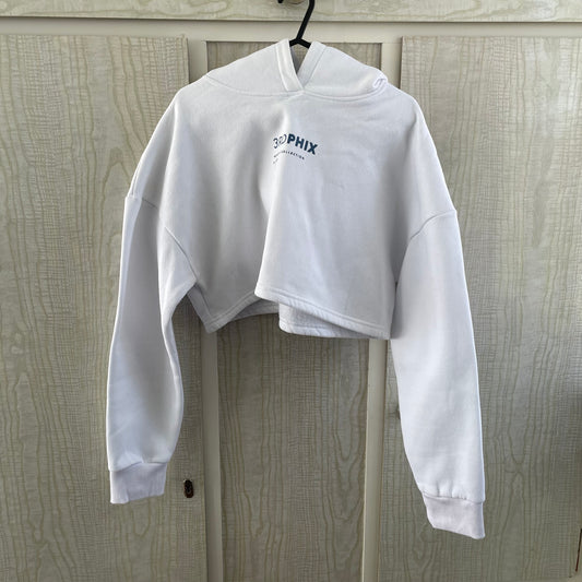 (S) 3RDPHIX Cropped white hoodie