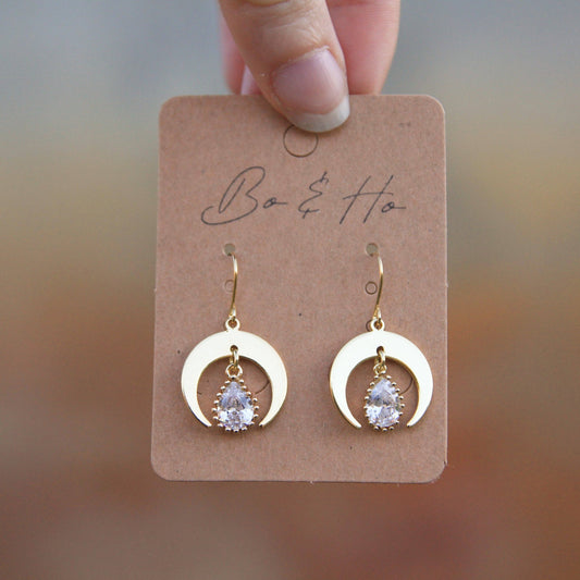Modern Gold Cubic Zirconia Moon Earrings