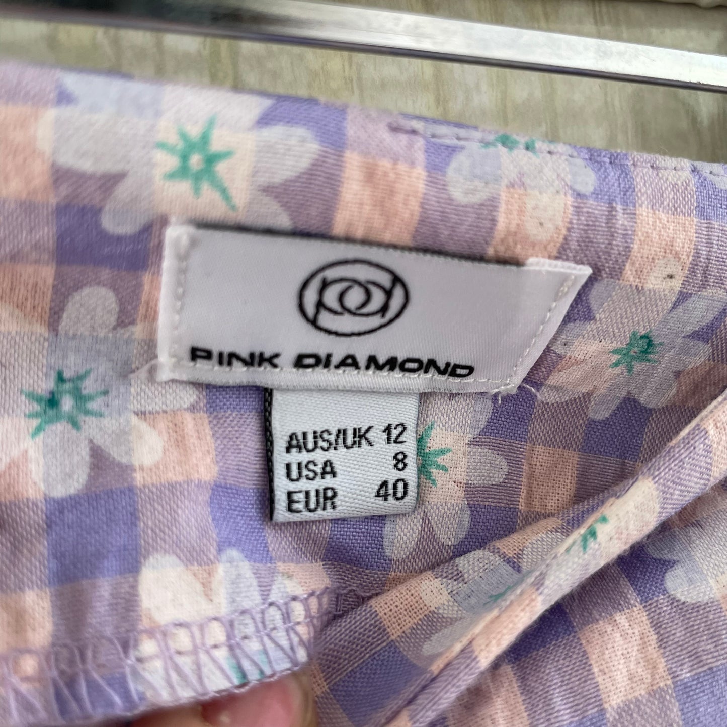 (12) Pink Diamond Flower Chequered patterned pants