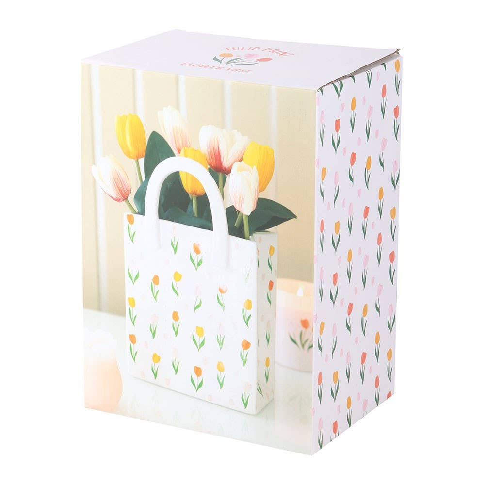 Image of Tulip Print Ceramic Bag-Shaped Flower Vase