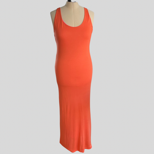 (6) Kookai Orange Lined Jersey Maxi Dress