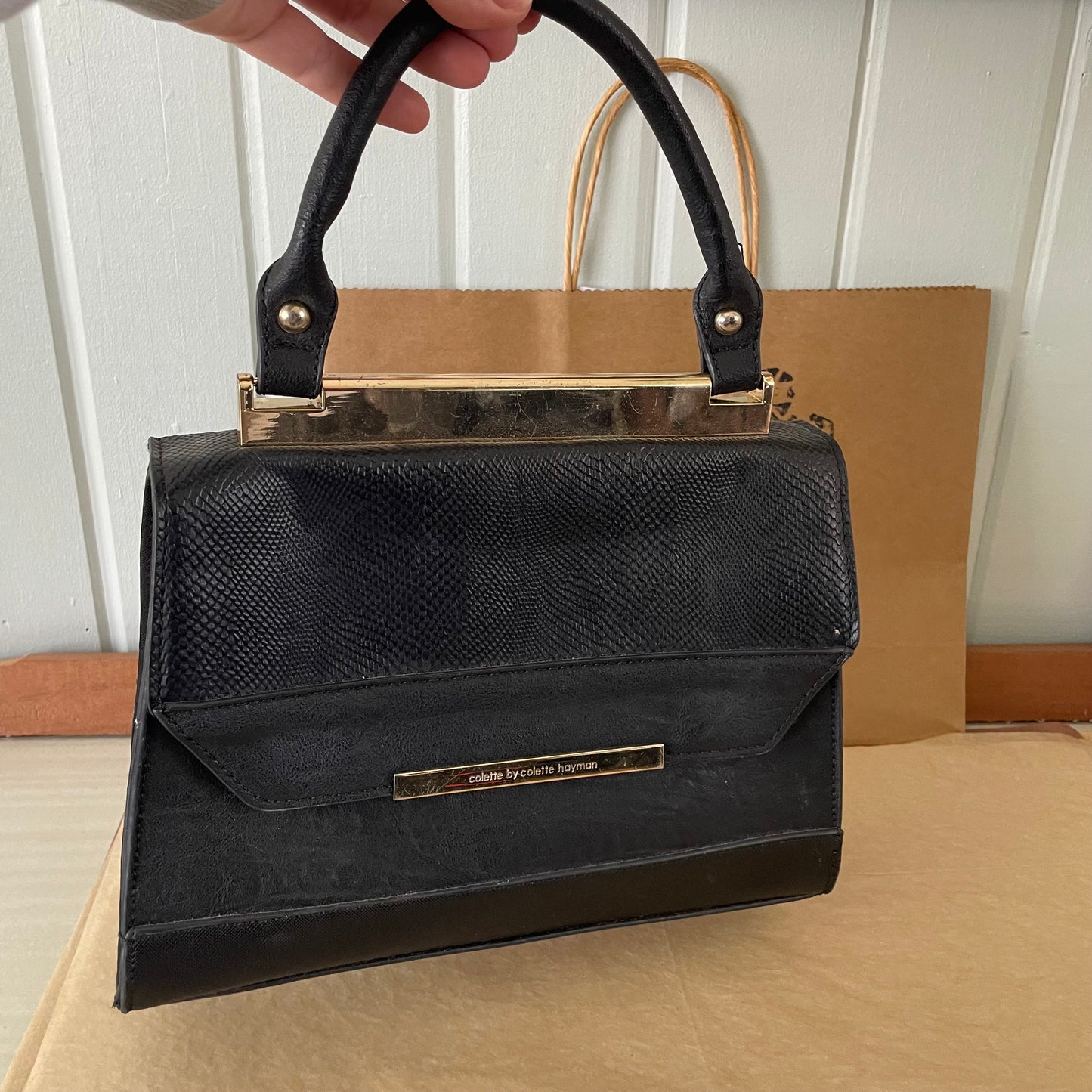 Black Handbag with Gold Trim. Collette Hayman