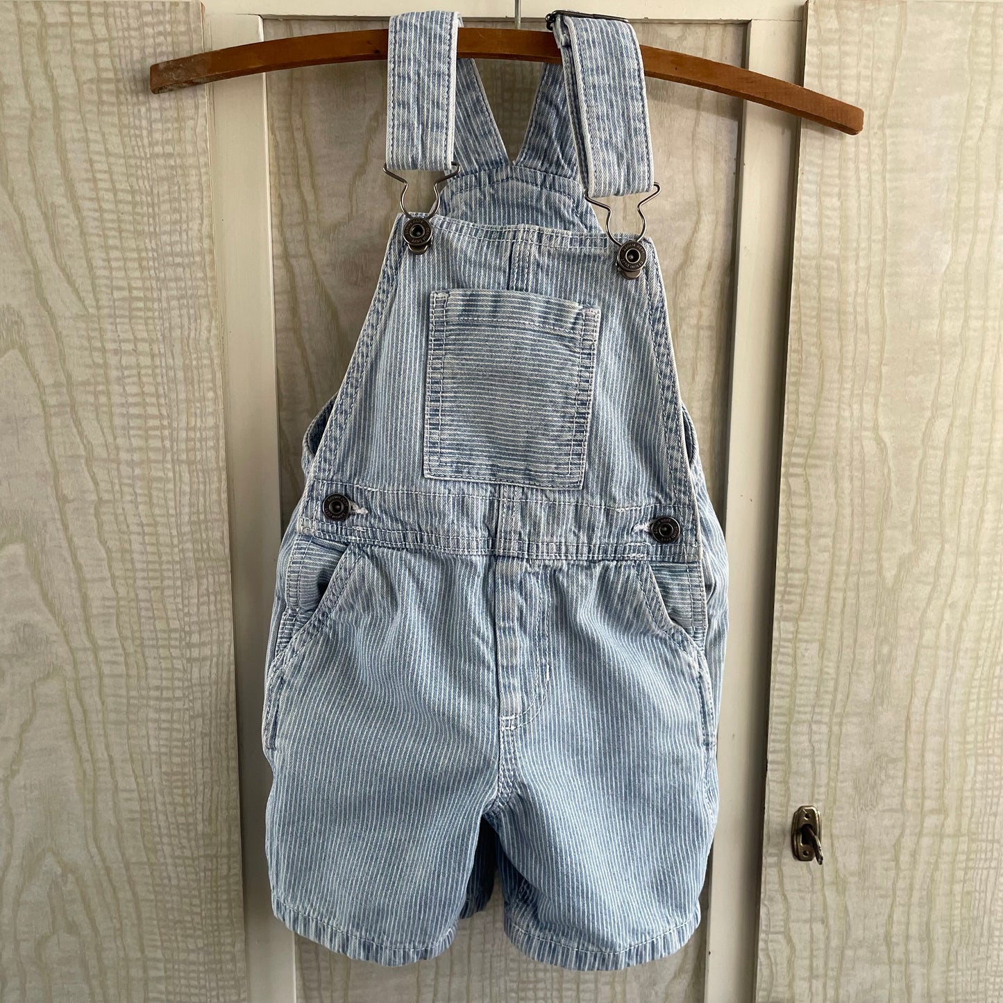 (3) Striped Denim Overalls