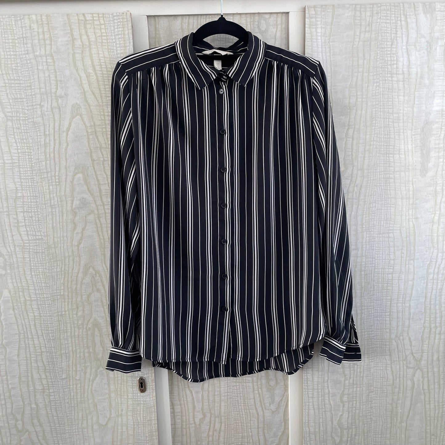 (S) Black and White Striped Blouse