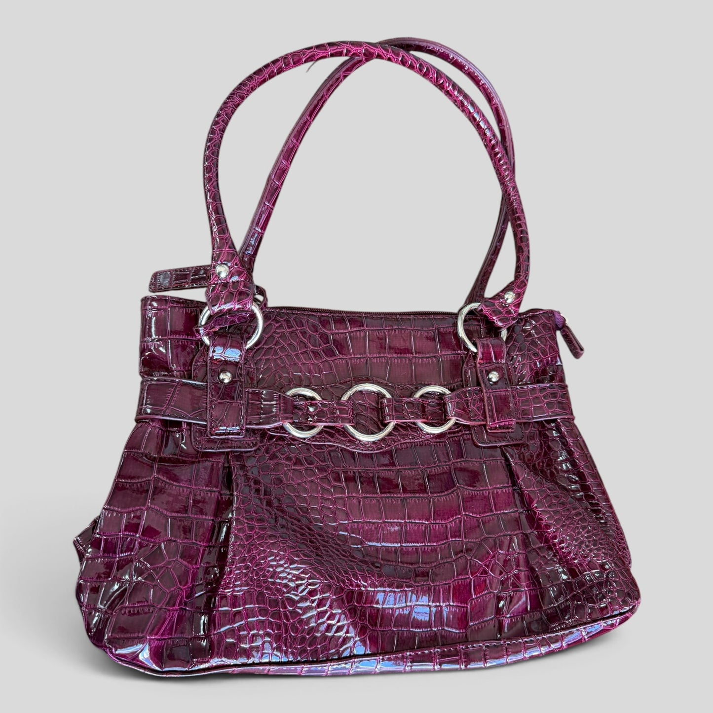 Handbag | Maroon/Red Croc Embossed