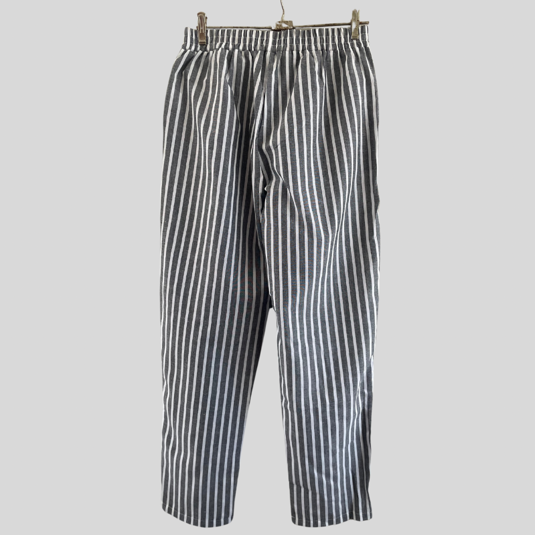 (L) grey striped elastic waist pants