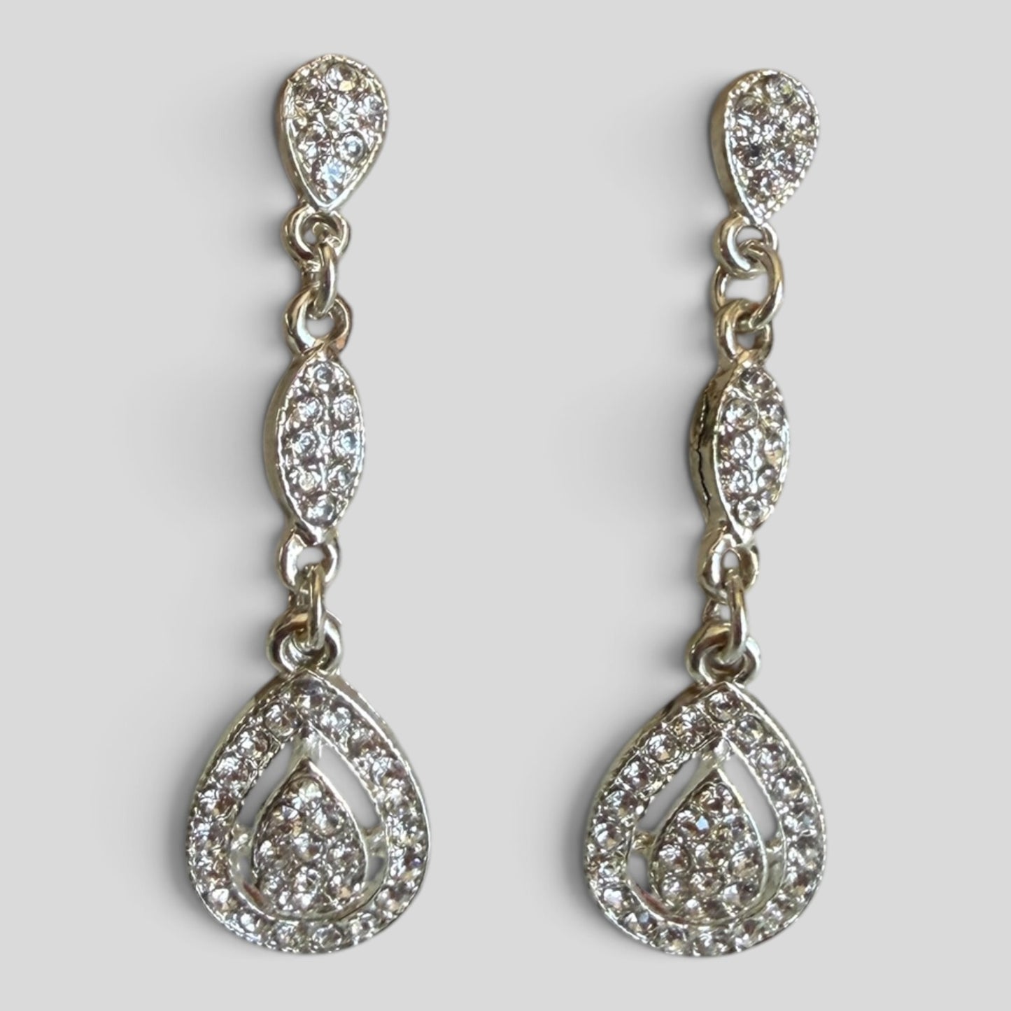 Earrings | Silver Diamonte 3 tier drop
