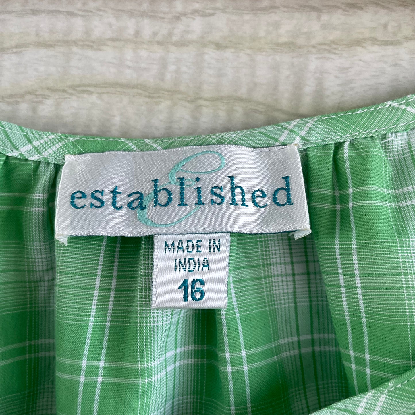 (16) established green gingham blouse