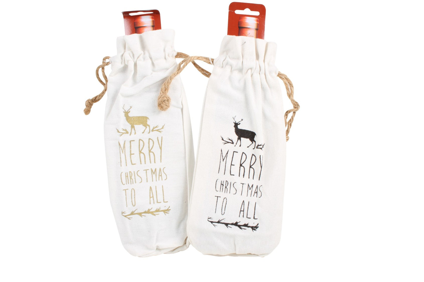Canvas Christmas Bottle Gift Bag 31x12cm