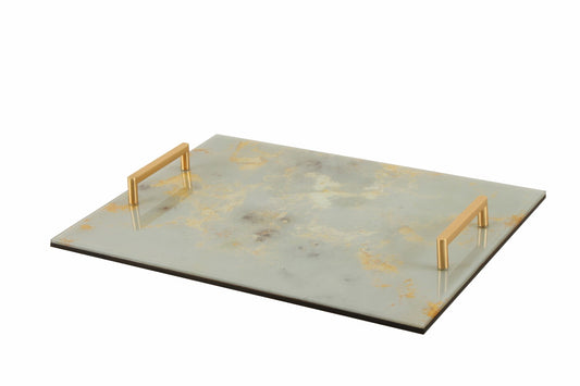WEST AGATE DESIGN GLASS TRAY WITH HANDLES 40X30X4CM
