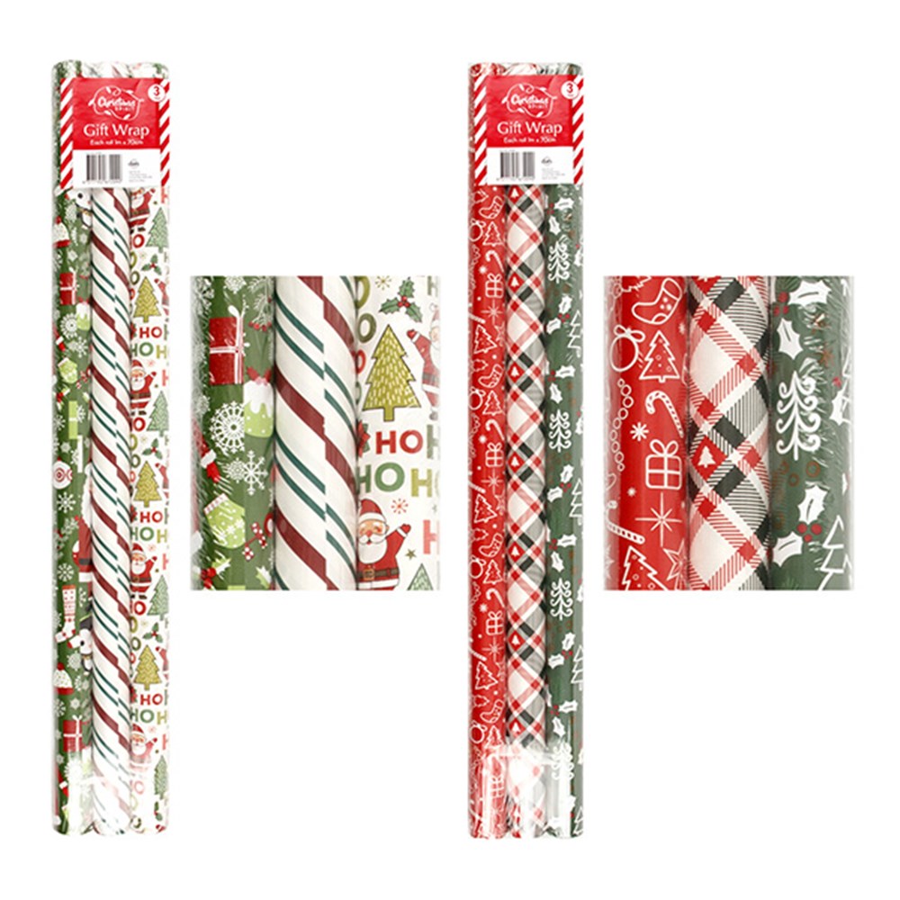 Christmas Gift Wrap 1mx70cm 3 pack