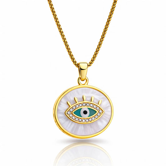 'Evil Eye' Necklace, 18K Gold Plated Steel