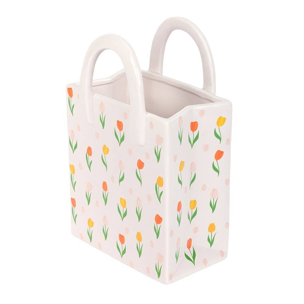 Image of Tulip Print Ceramic Bag-Shaped Flower Vase