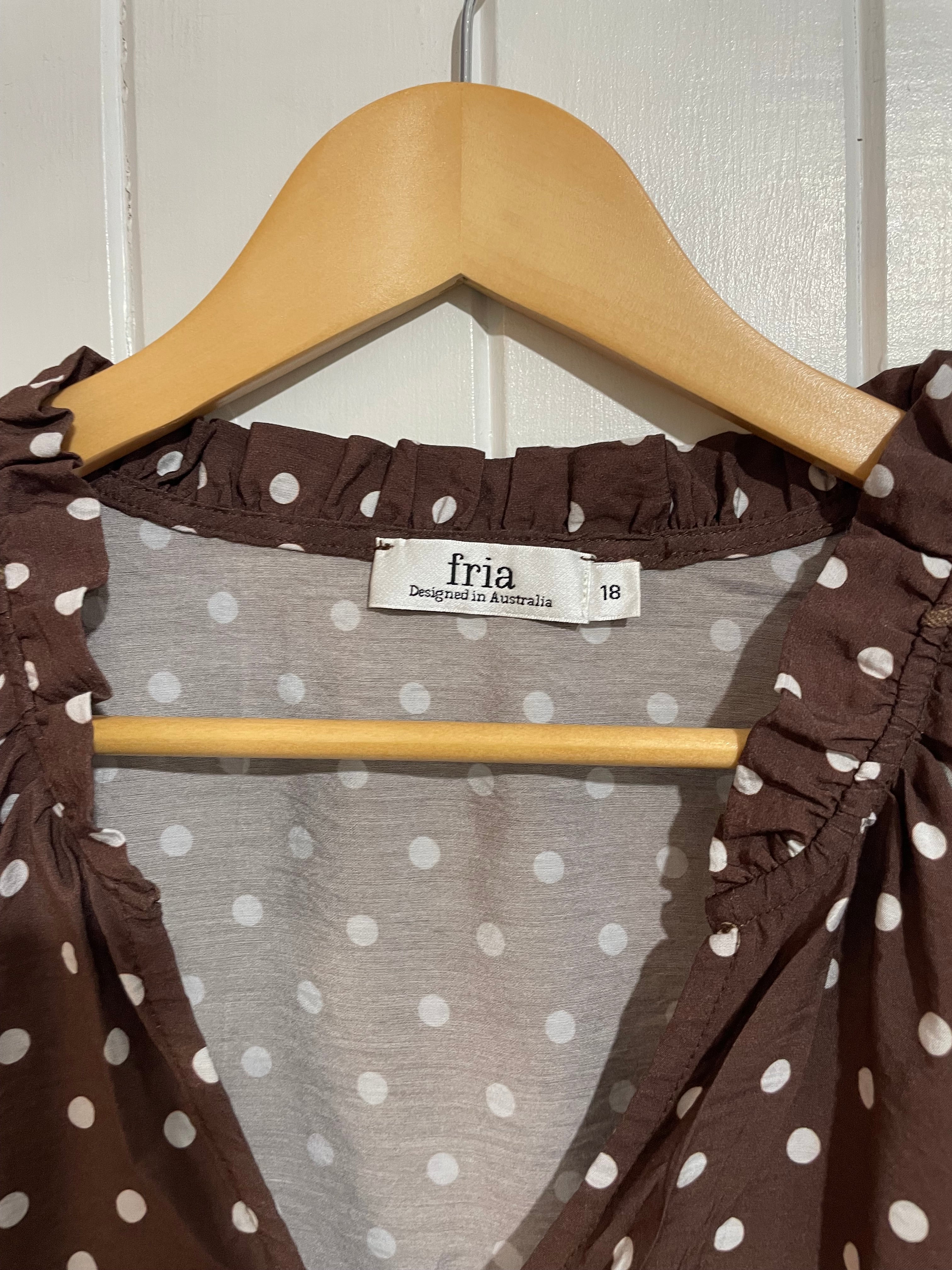 Image of (18) Fria | Brown Polka Dot LS Blouse