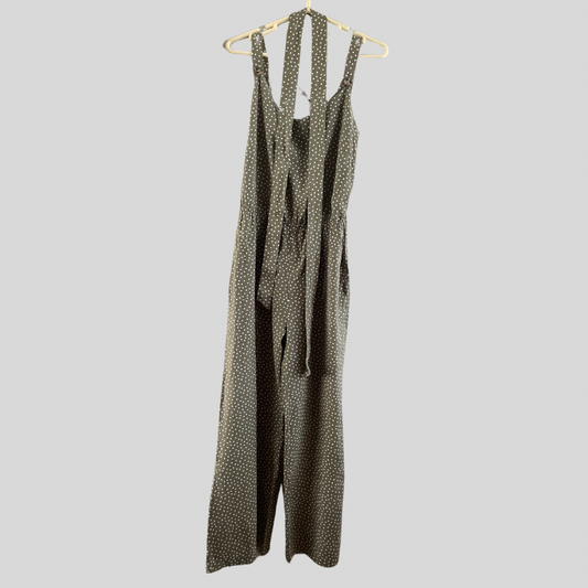 (8) Linen Blend Jumpsuit Green Polka Dots