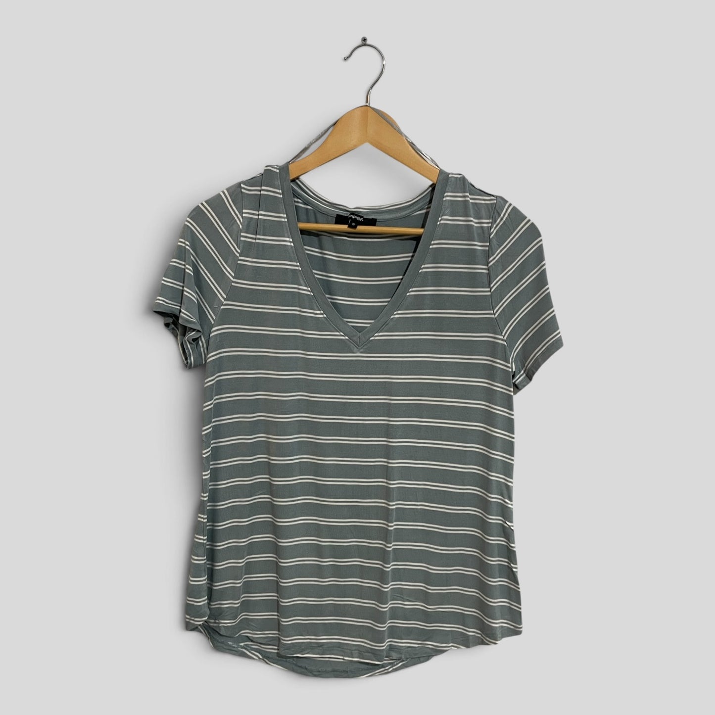 (S) Piper | Striped Grey/Blue Tee
