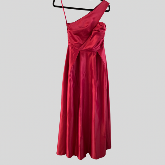 (XS) Red Satin Evening Gown