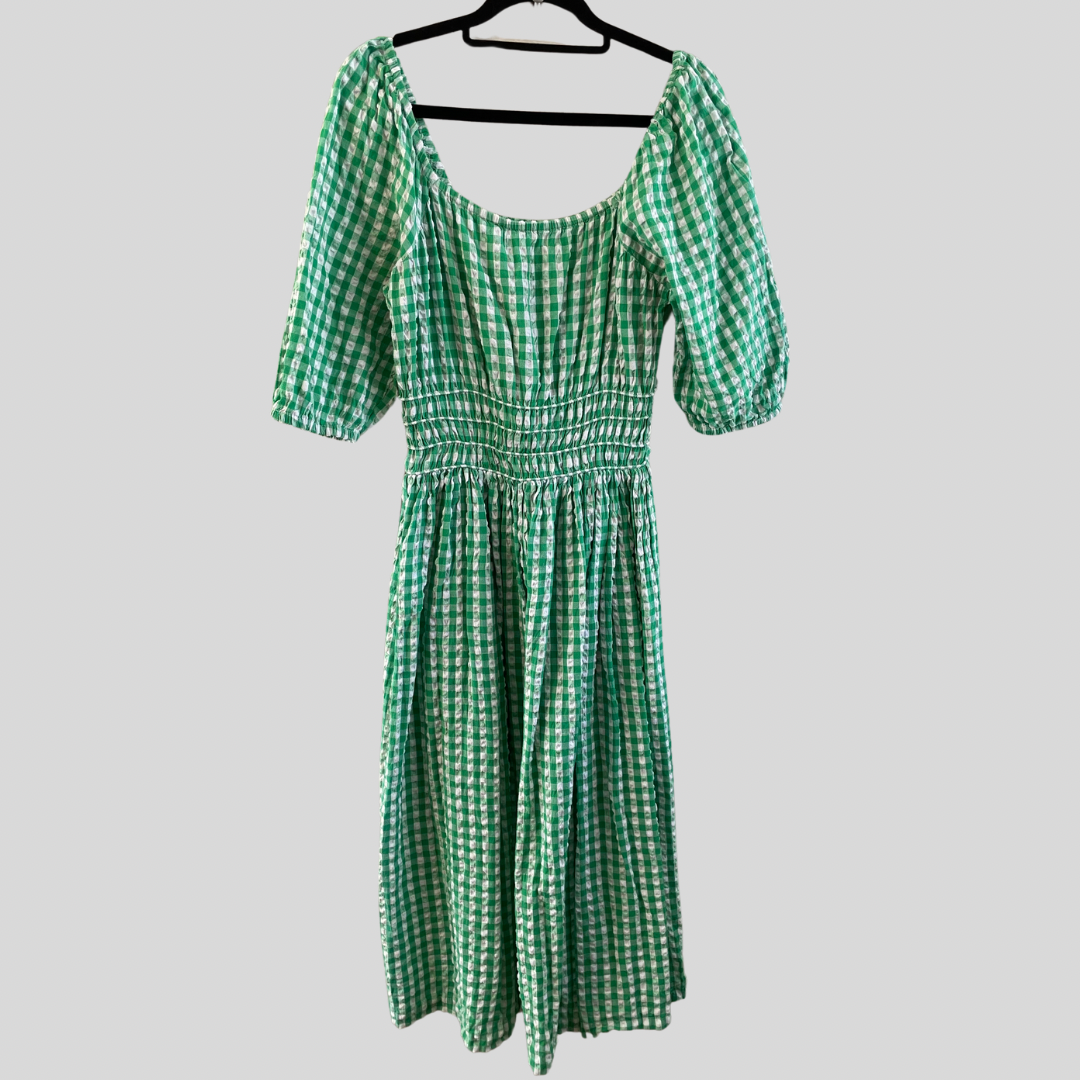 (6) Anko Green Gingham Short Sleeve Ruched Dress