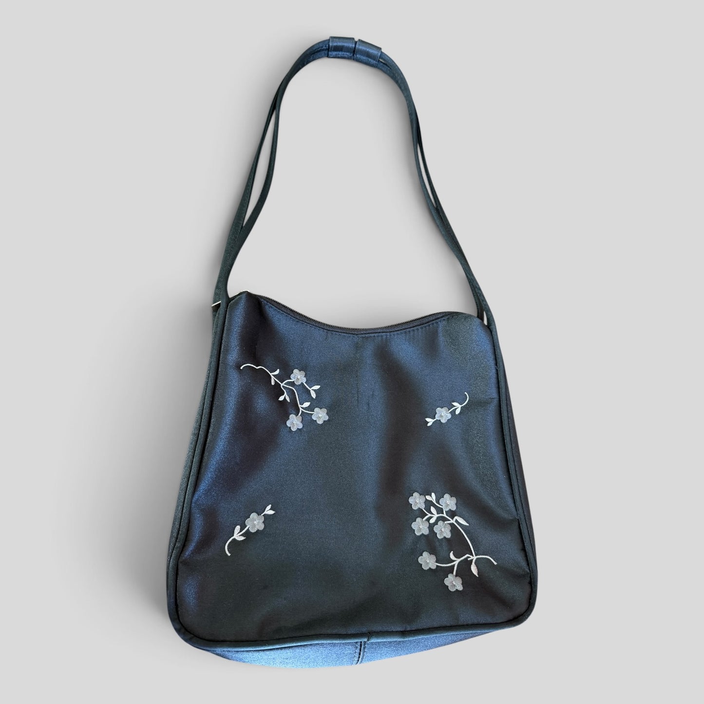 Handbag | Black Silver Embroidered Flowers