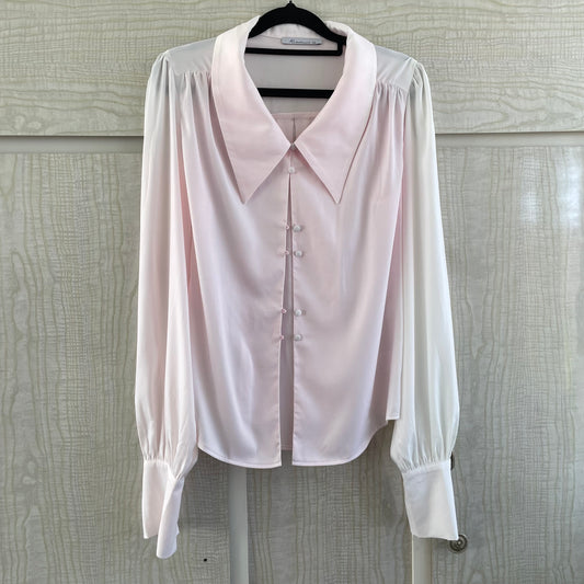 (XS) Pink/White sheer L/S blouse