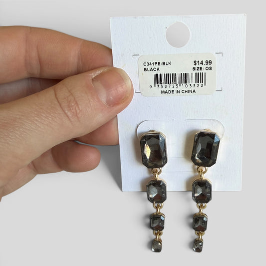 Earrings | Black Rec Crystal