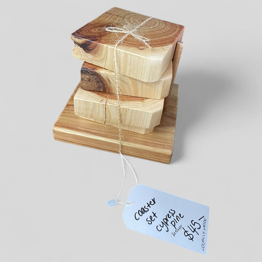 Cypress Pine Coaster 4pc Set with holder