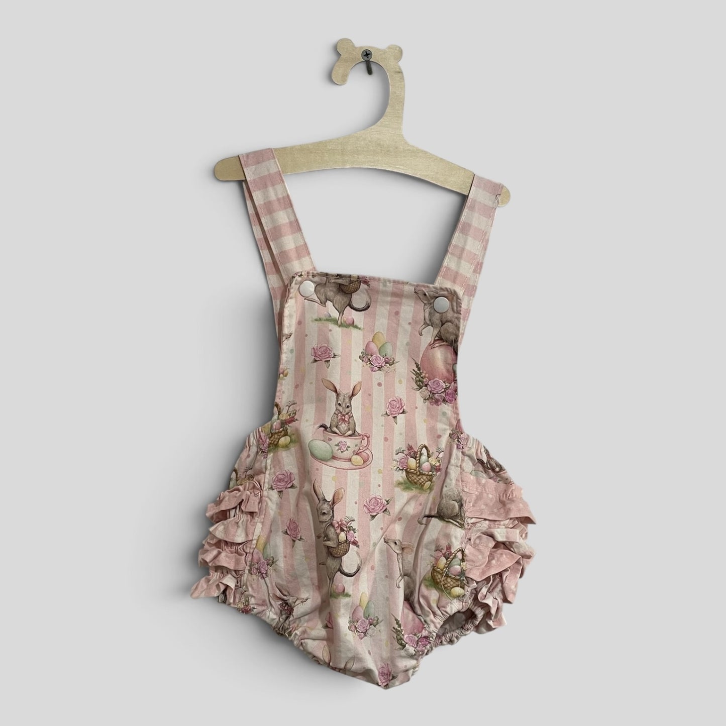(000JNR) Pink Easer Bunny Overalls