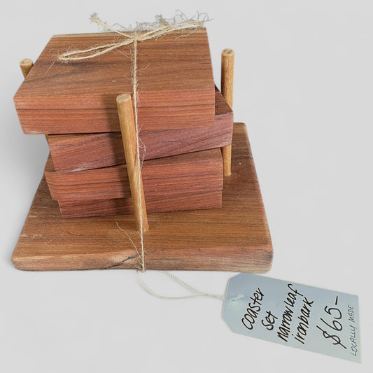 Ironbark 4pc Coaster & Holder Set