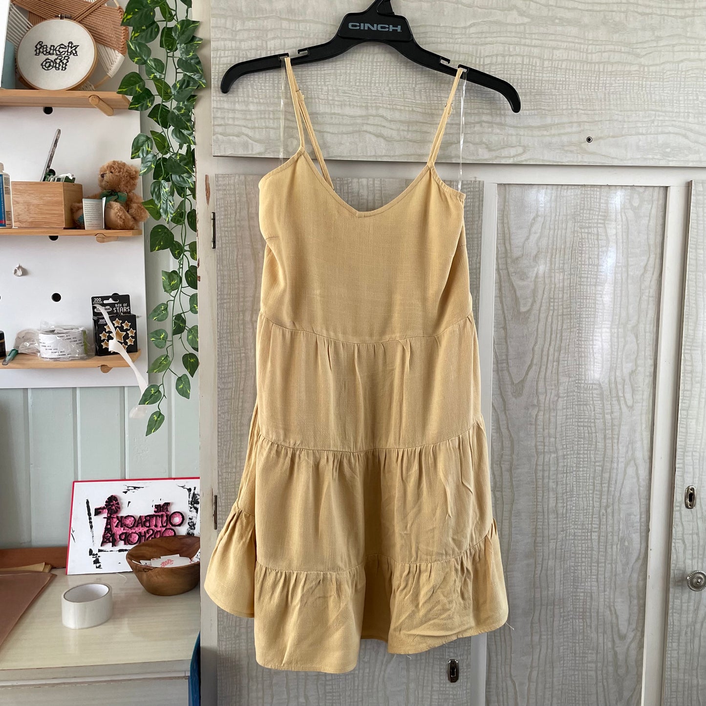 (6) Ally Ruffle pale mustard dress