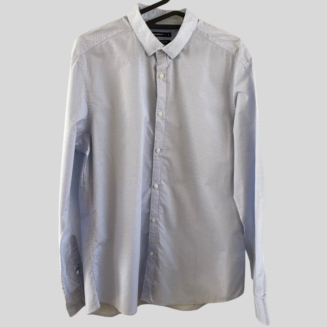 (L) Light Blue Spotted Men's Dress Shirt